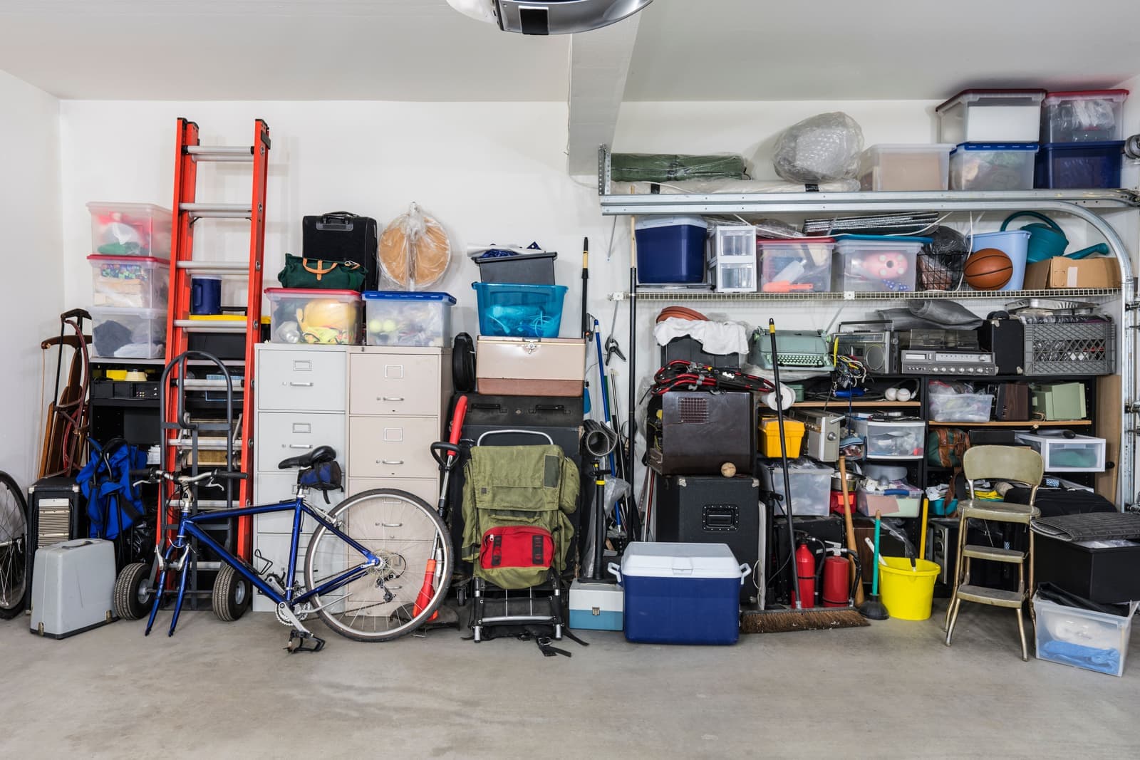 A garage packed with unsold household items